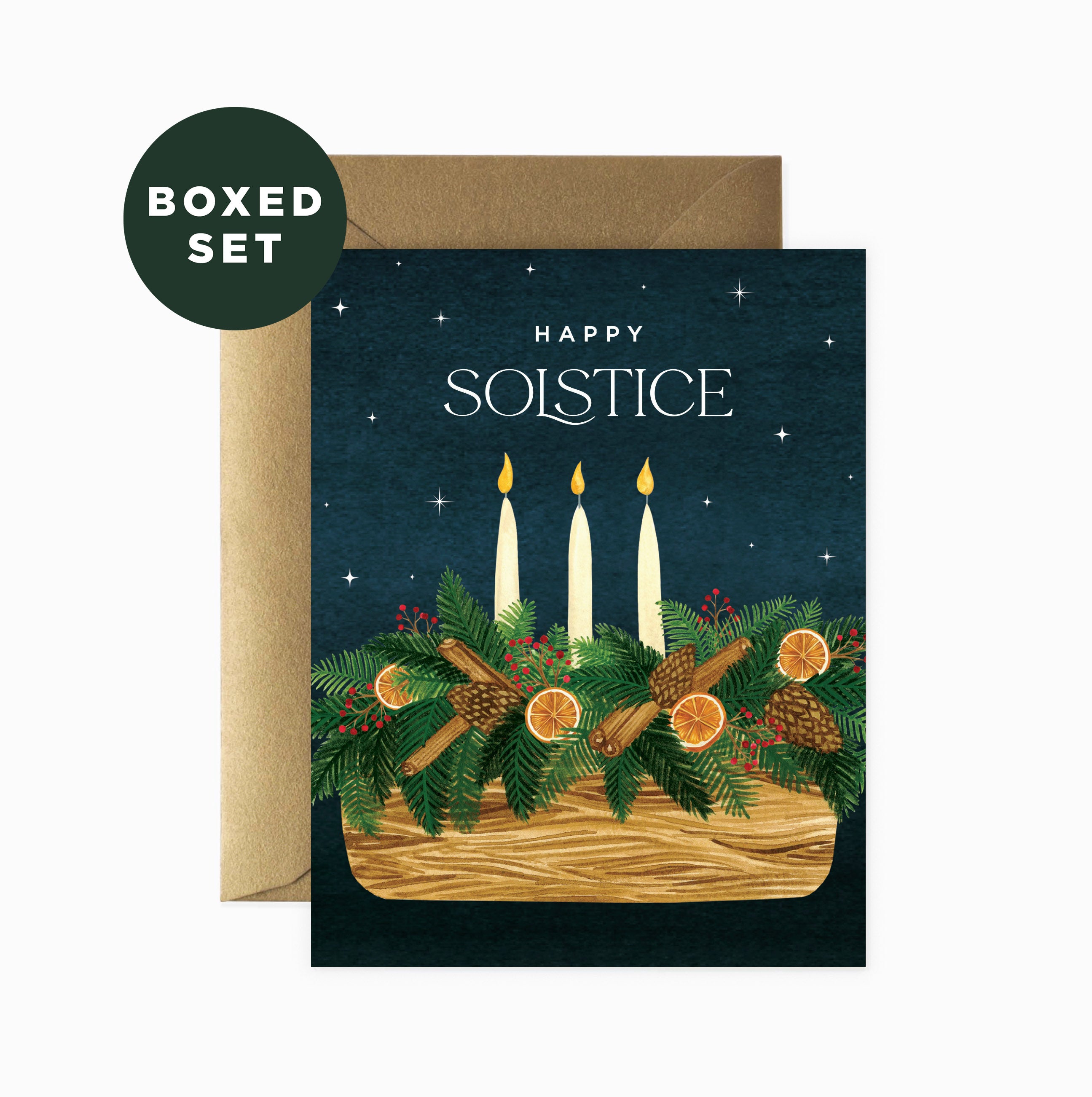Happy Solstice Yule Log Greeting Card | Boxed Set of 6