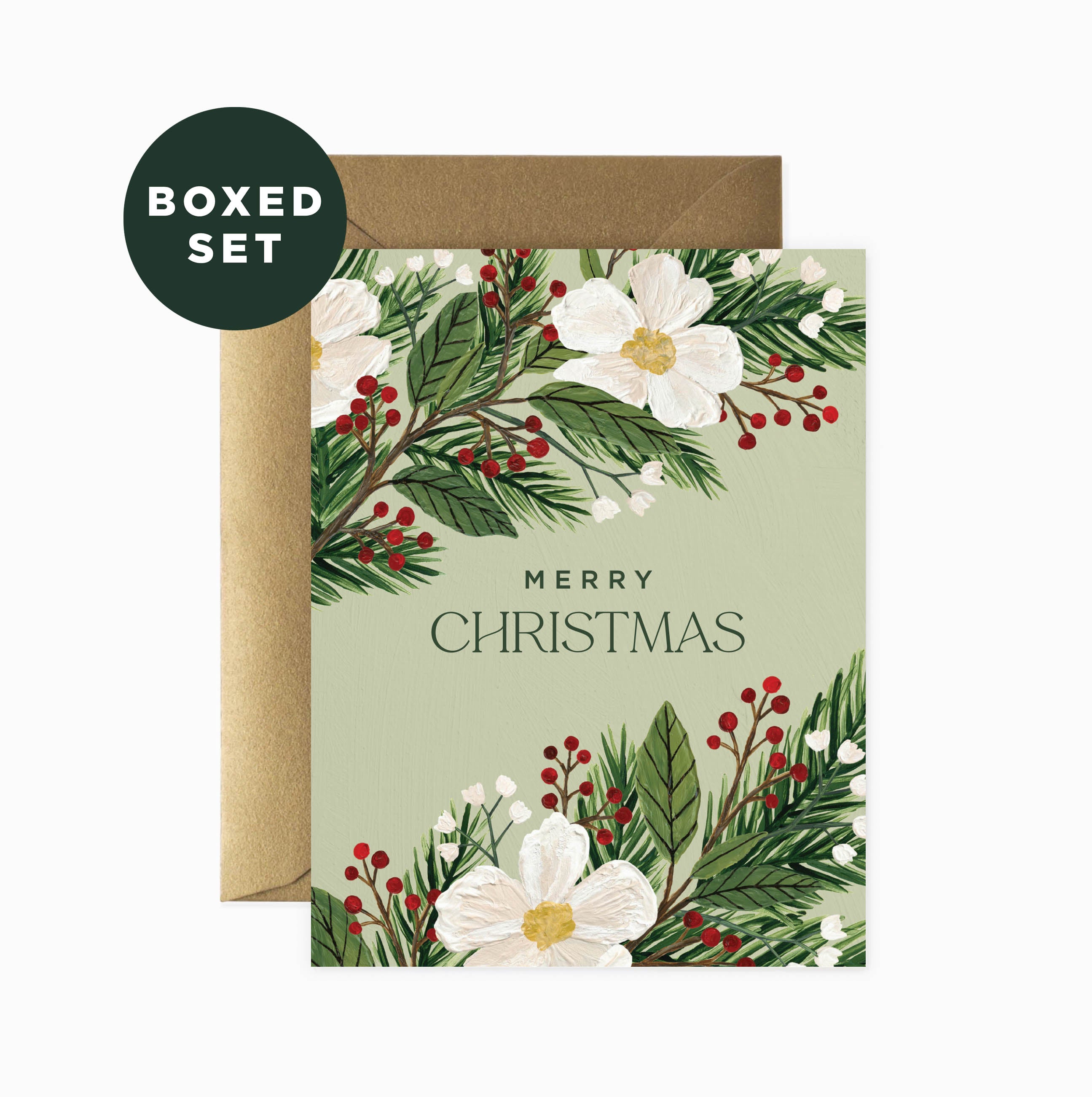 Merry Christmas Floral Greeting Card | Boxed Set of 6