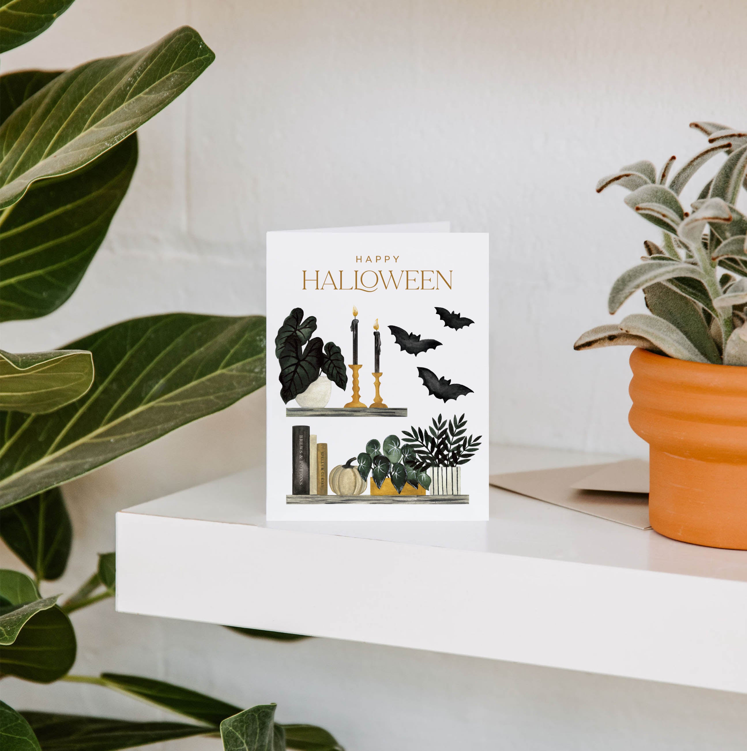 Happy Halloween Plant Shelf Greeting Card