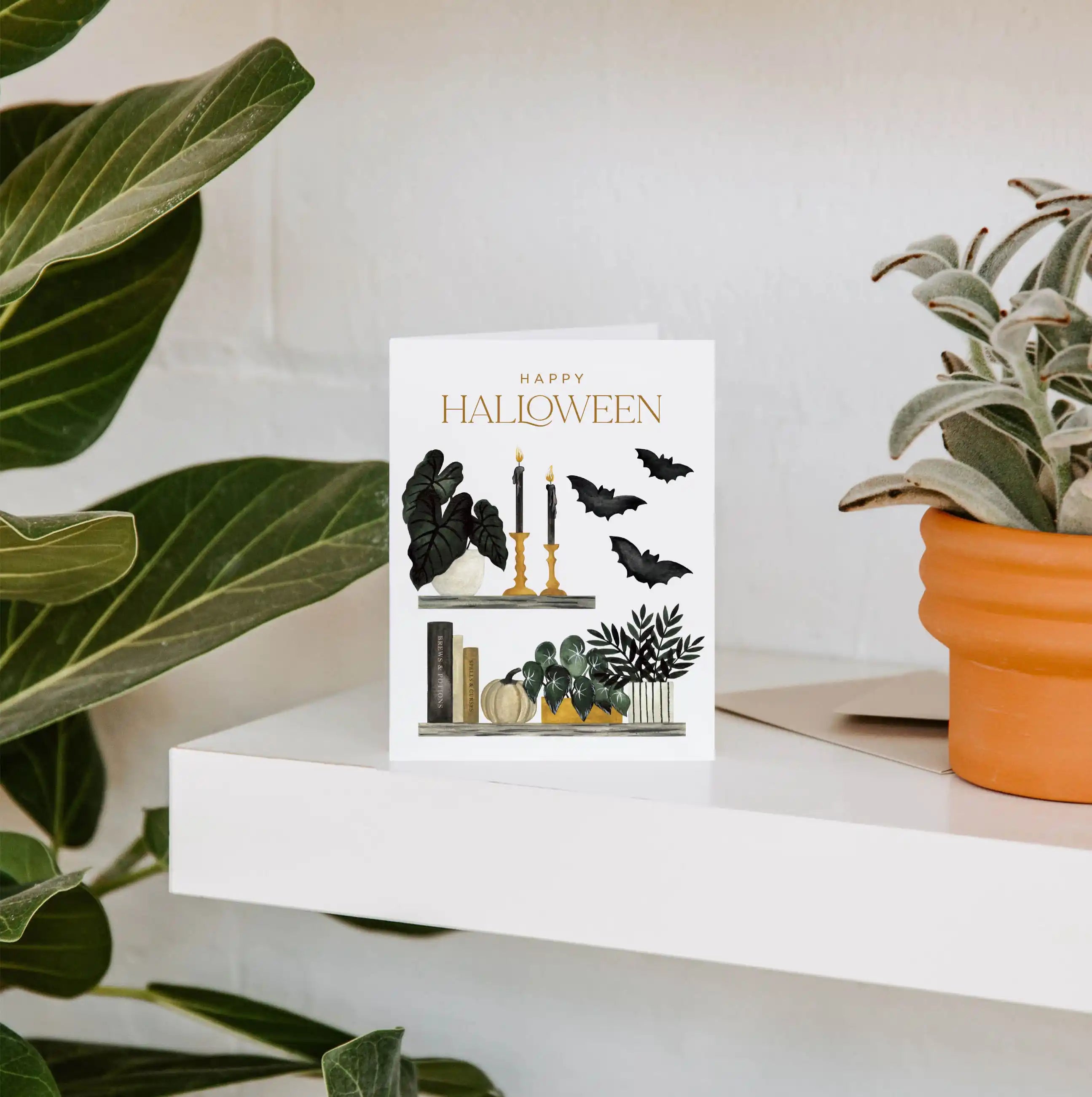 Happy Halloween Plant Shelf Greeting Card