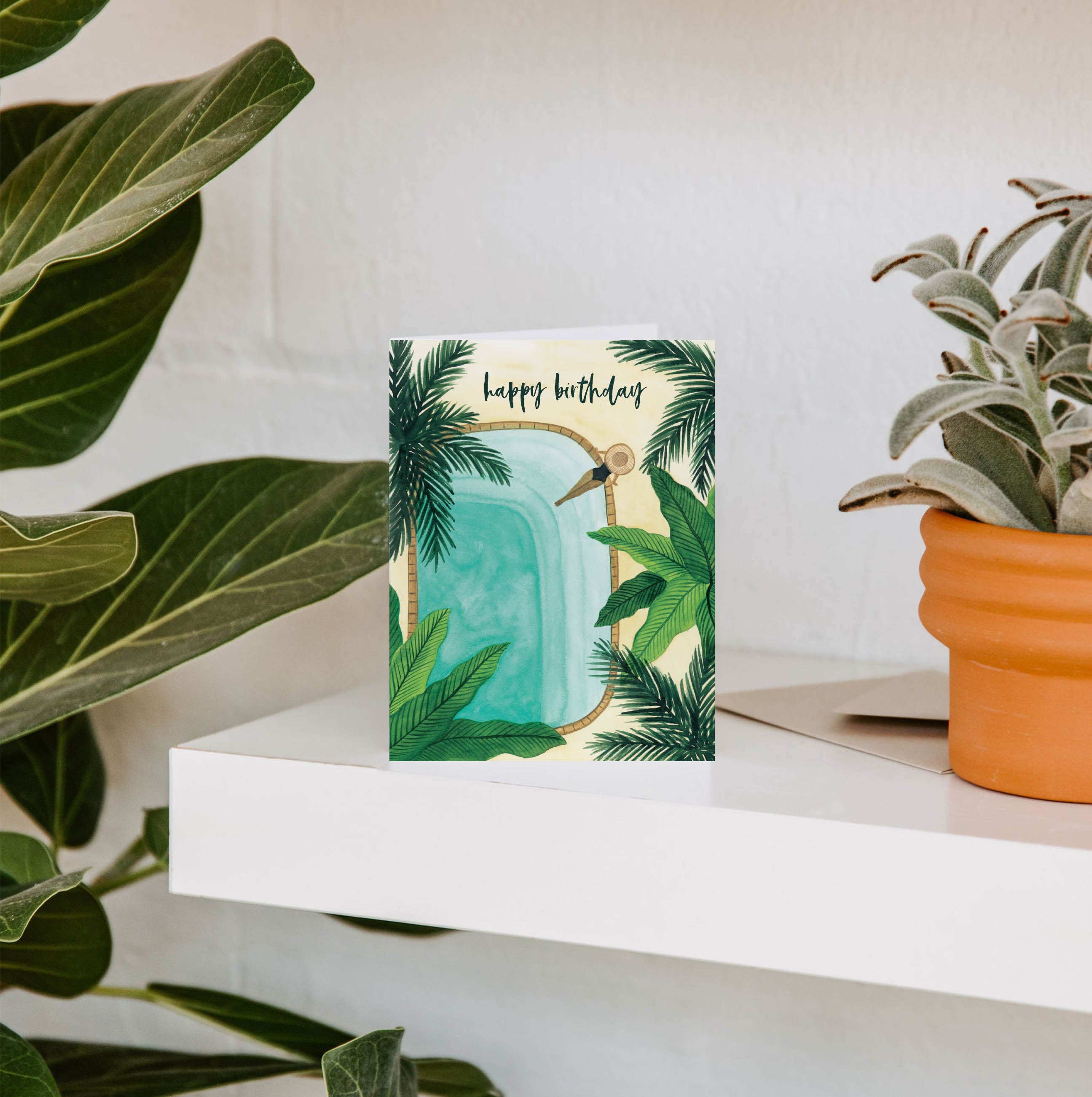 Tropical Pool Birthday Greeting Card