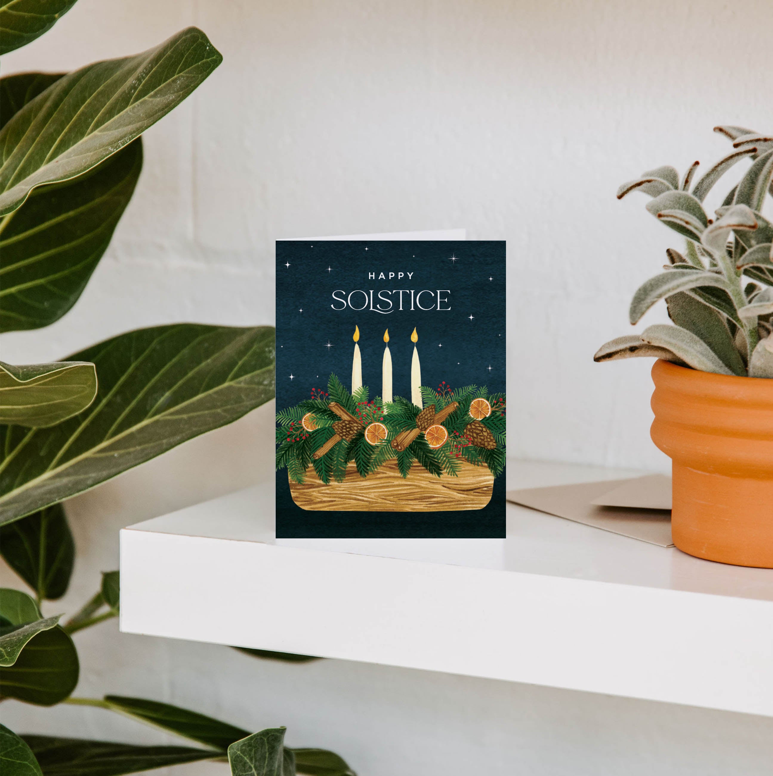 Happy Solstice Yule Log Greeting Card