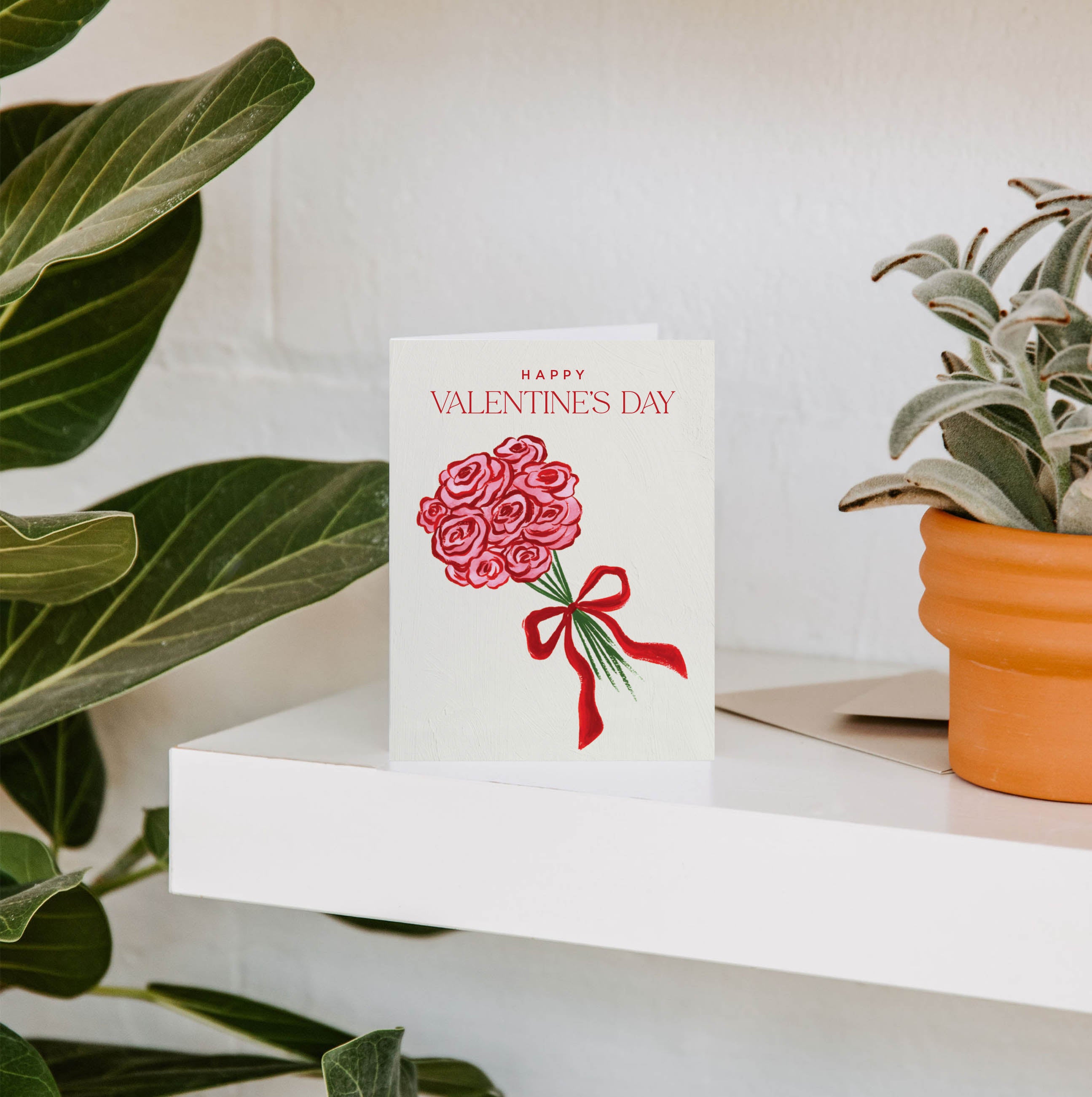 Rose Bouquet Bow Valentine's Greeting Card