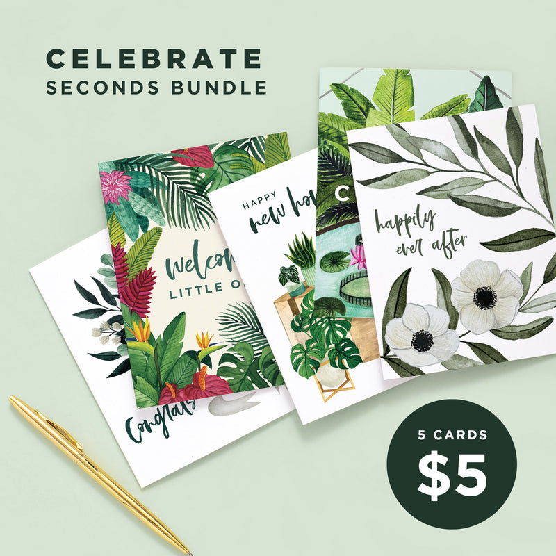 5 for $5 Celebrate Greeting Cards  |  Mystery 5 Pack Slightly Imperfect Greeting Cards