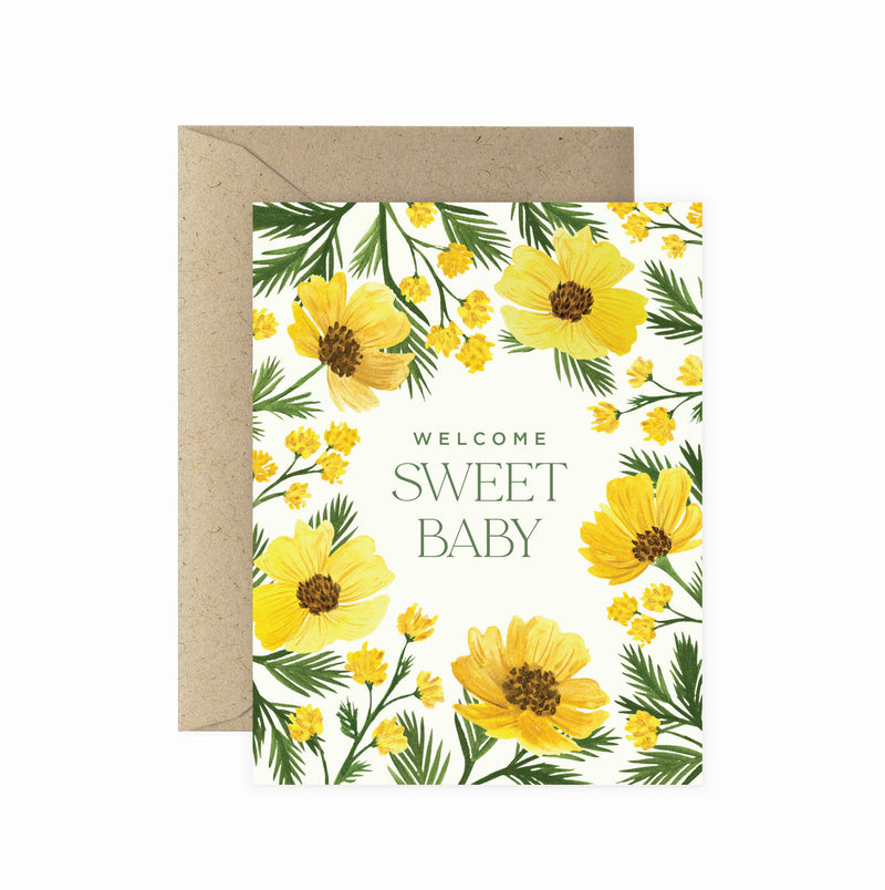 Welcome Sweet Baby Wildflower Greeting Card