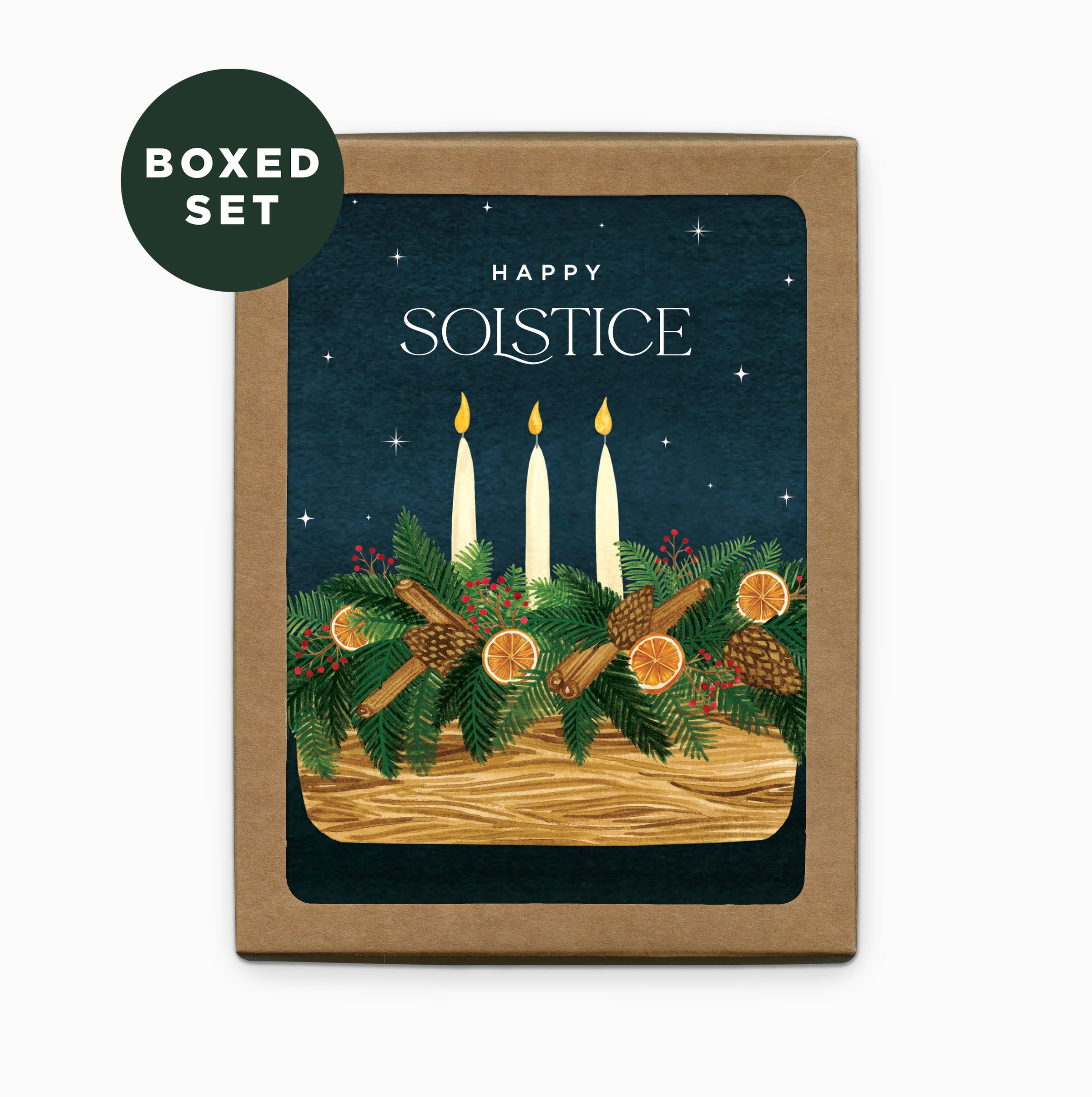 Happy Solstice Yule Log Greeting Card Boxed Set of 6