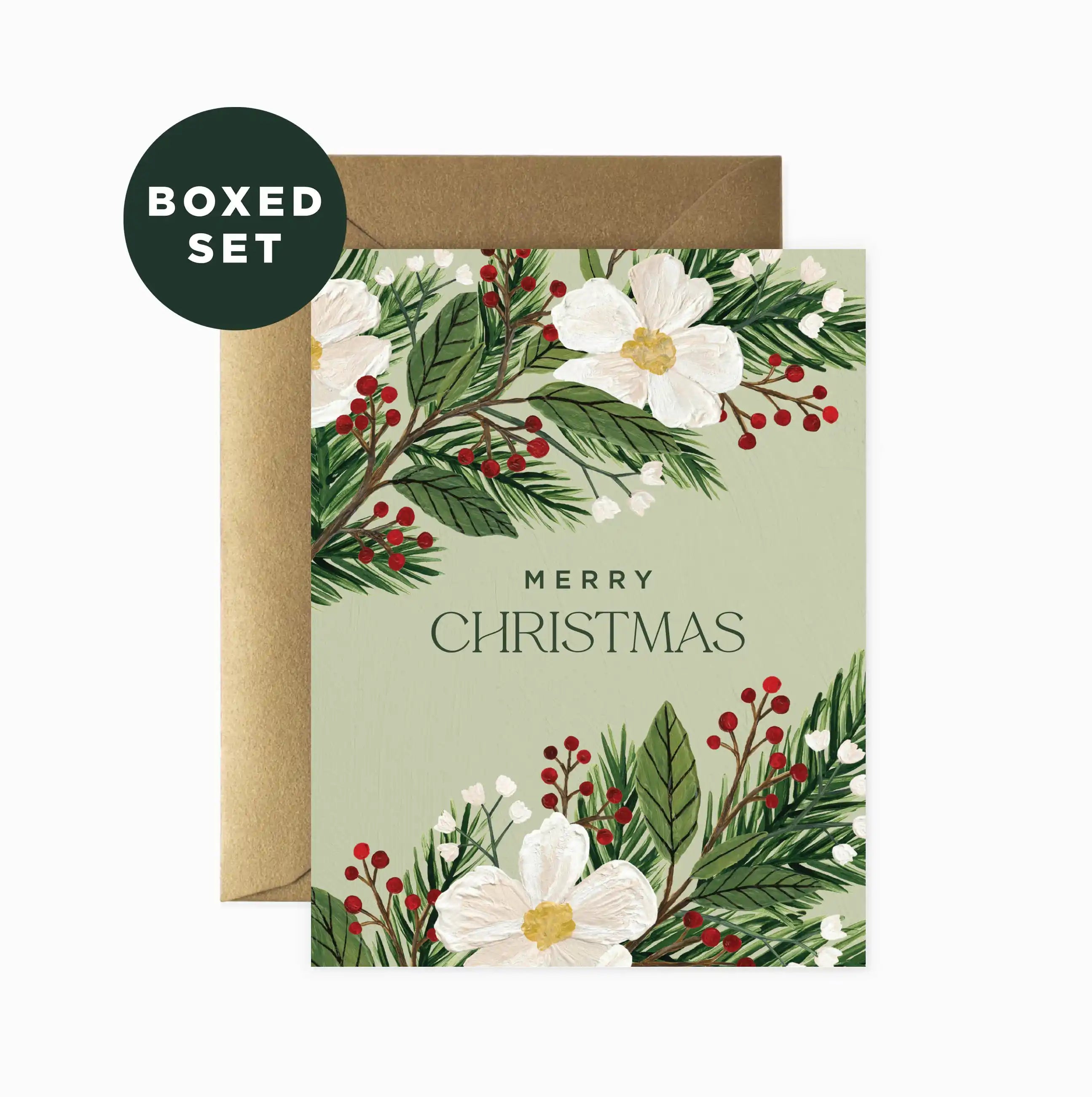 Merry Christmas Floral Greeting Card | Boxed Set of 6