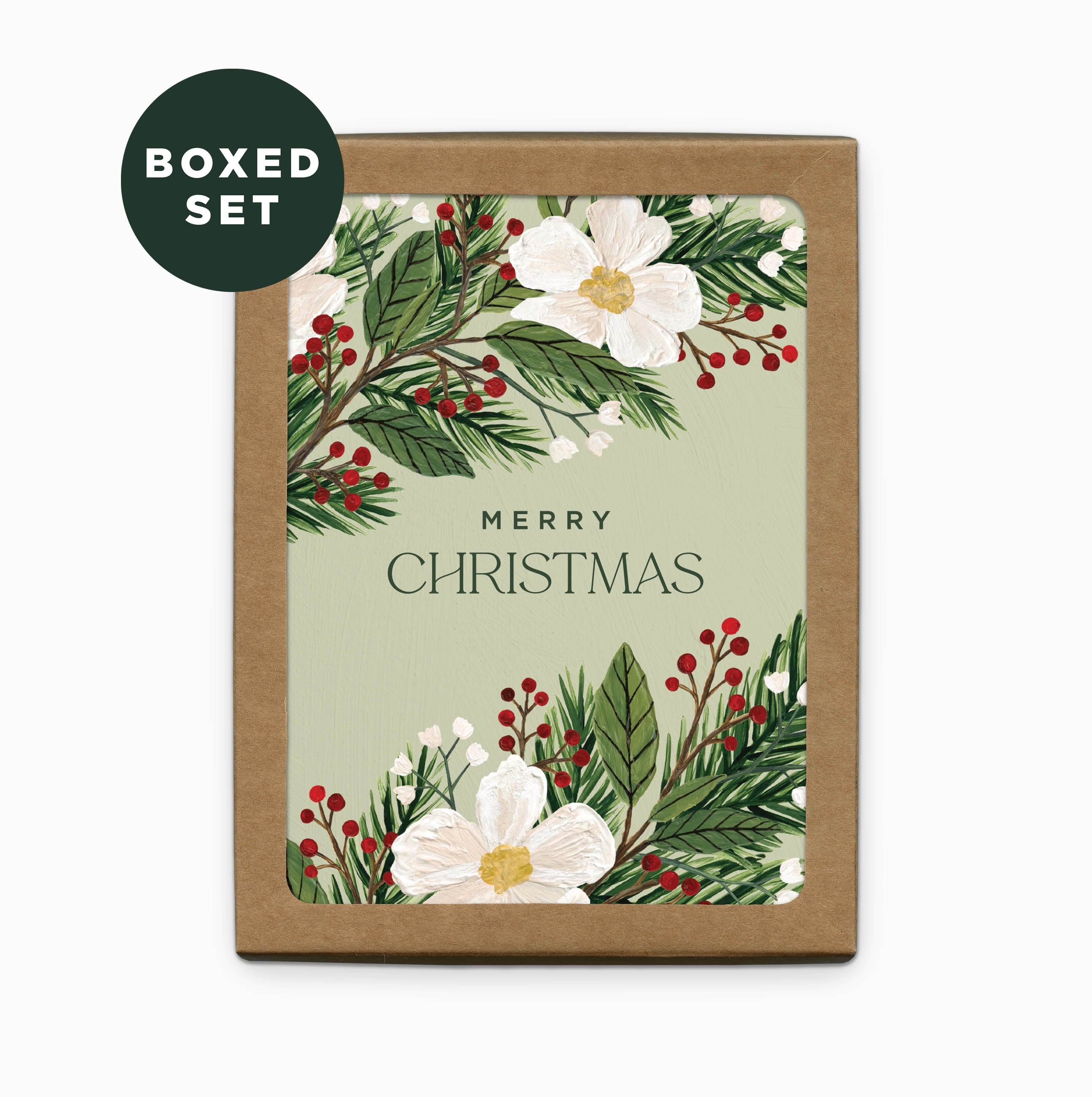 Merry Christmas Floral Greeting Card | Boxed Set of 6