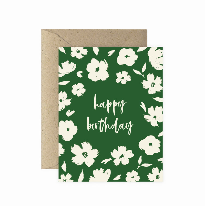 Brush Floral Happy Birthday Greeting Card