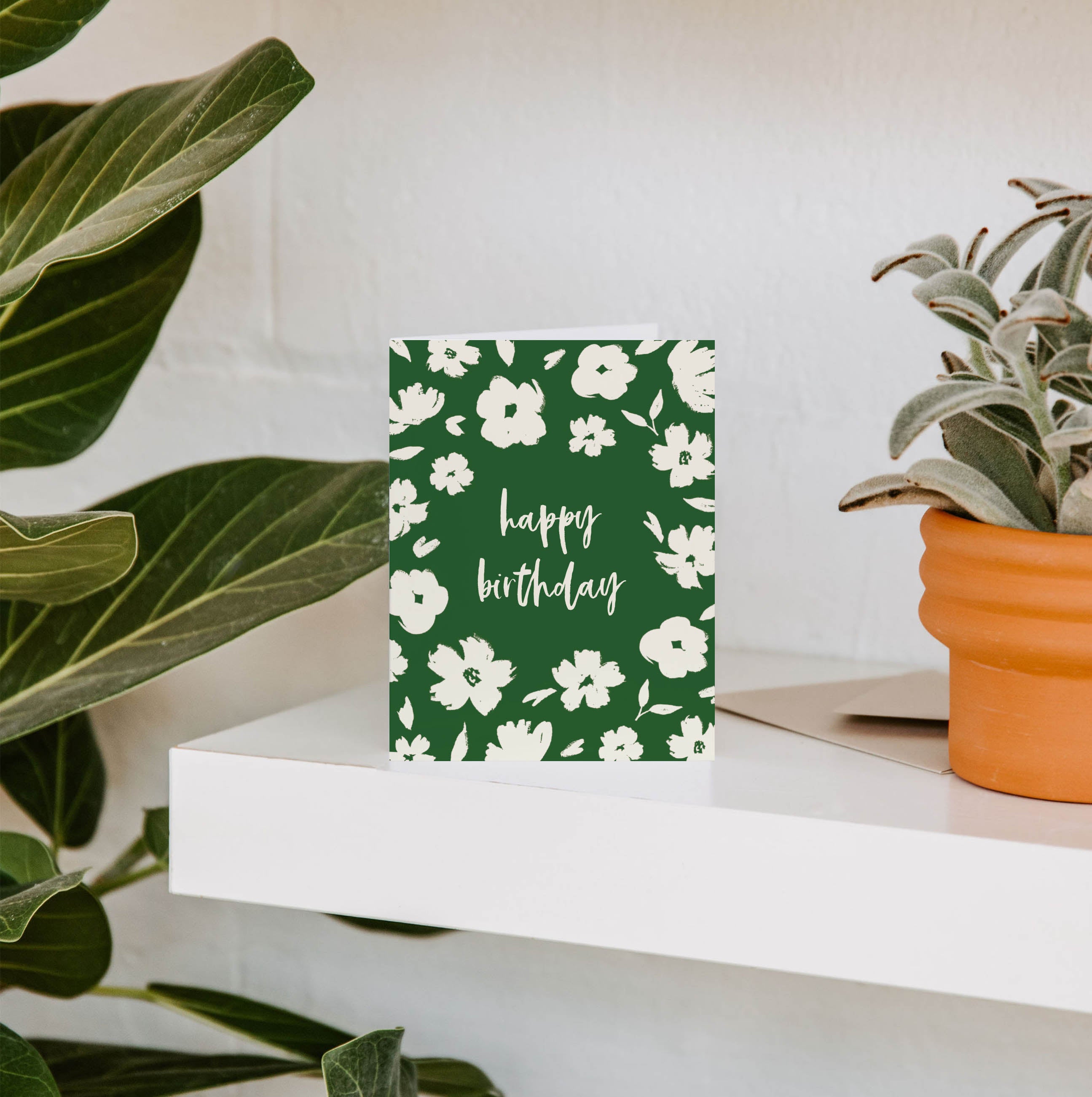 Brush Floral Happy Birthday Greeting Card