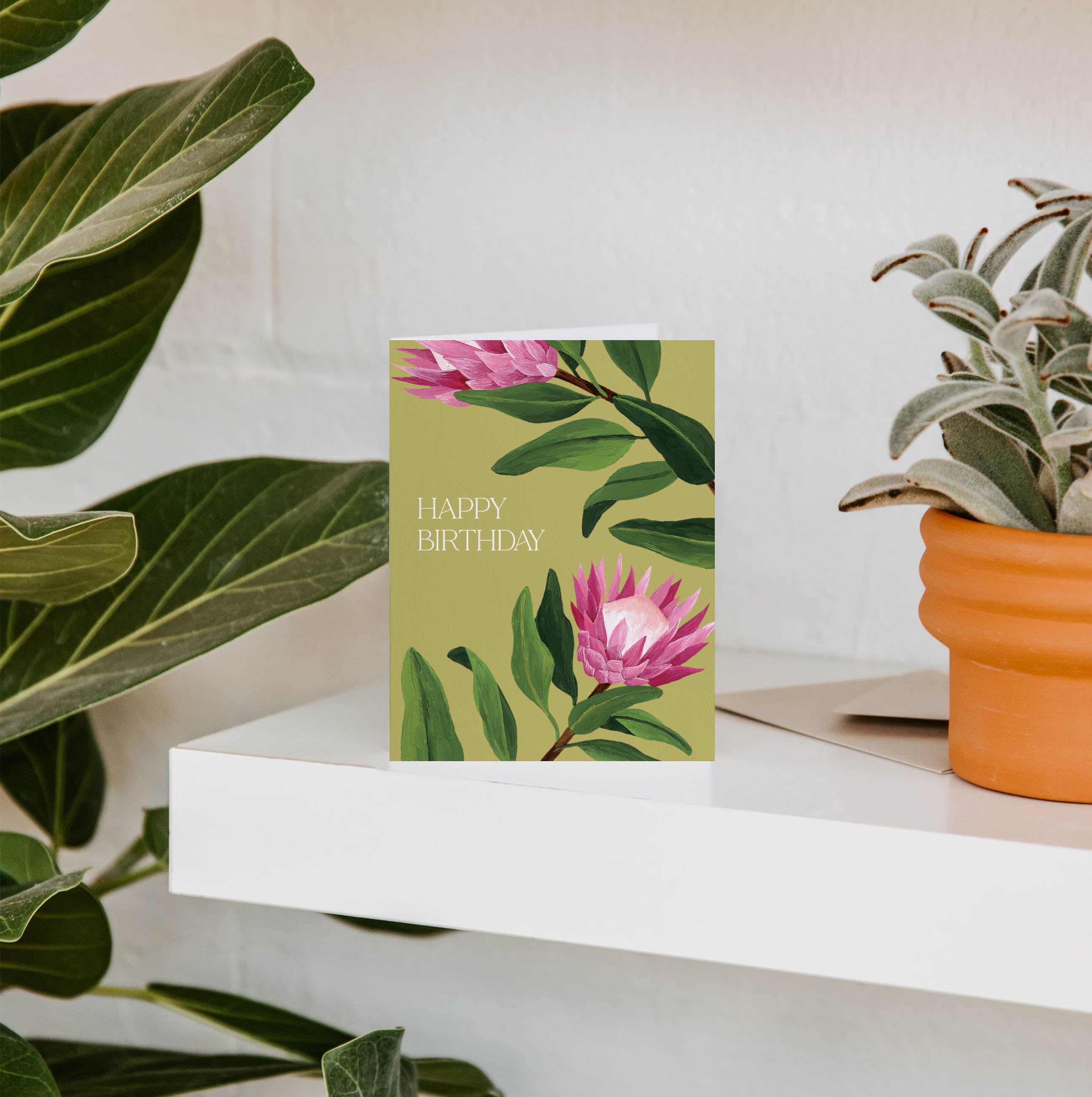 Vibrant King Protea Birthday Greeting Card