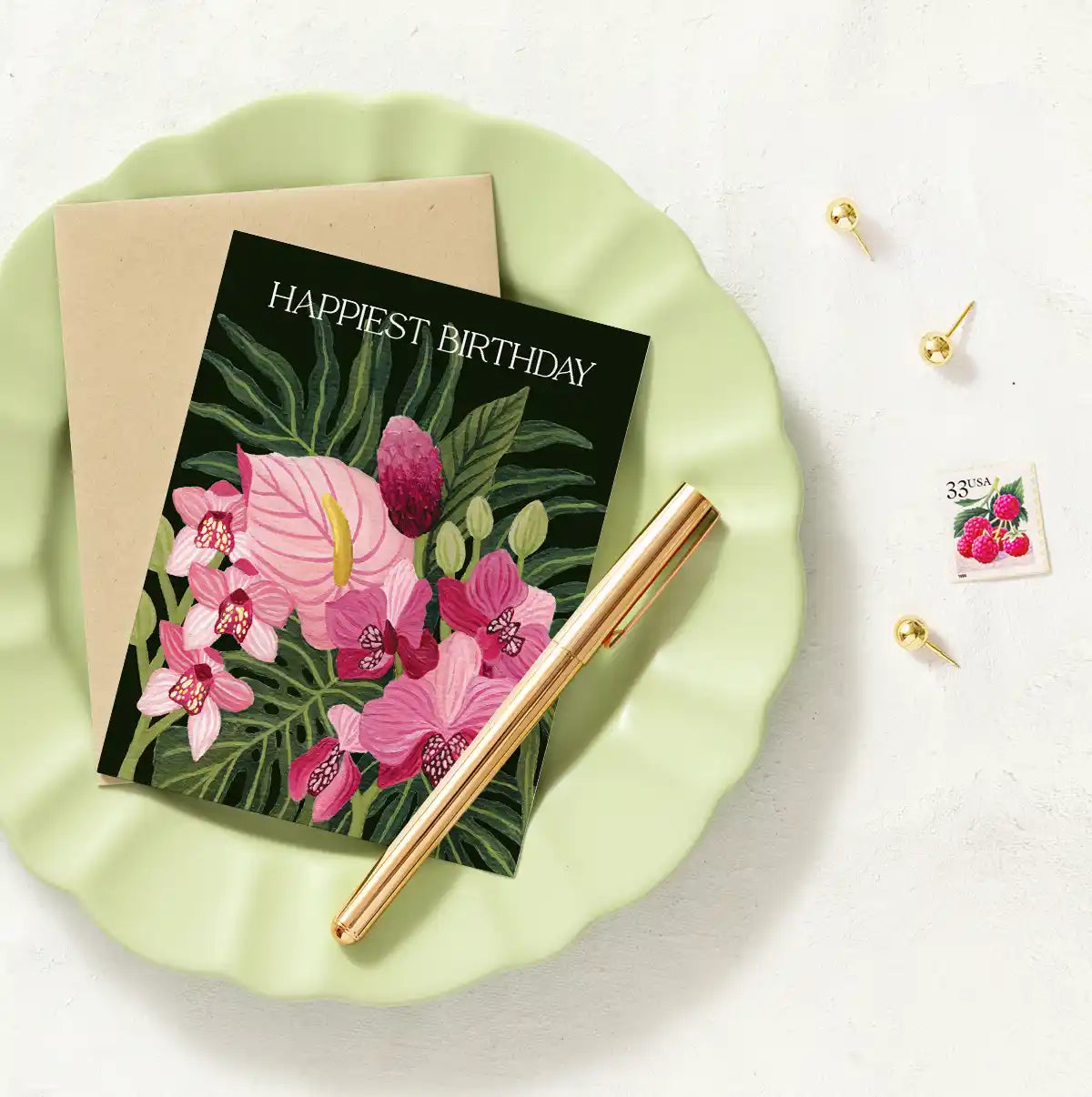Exotic Floral Orchid Birthday Greeting Card