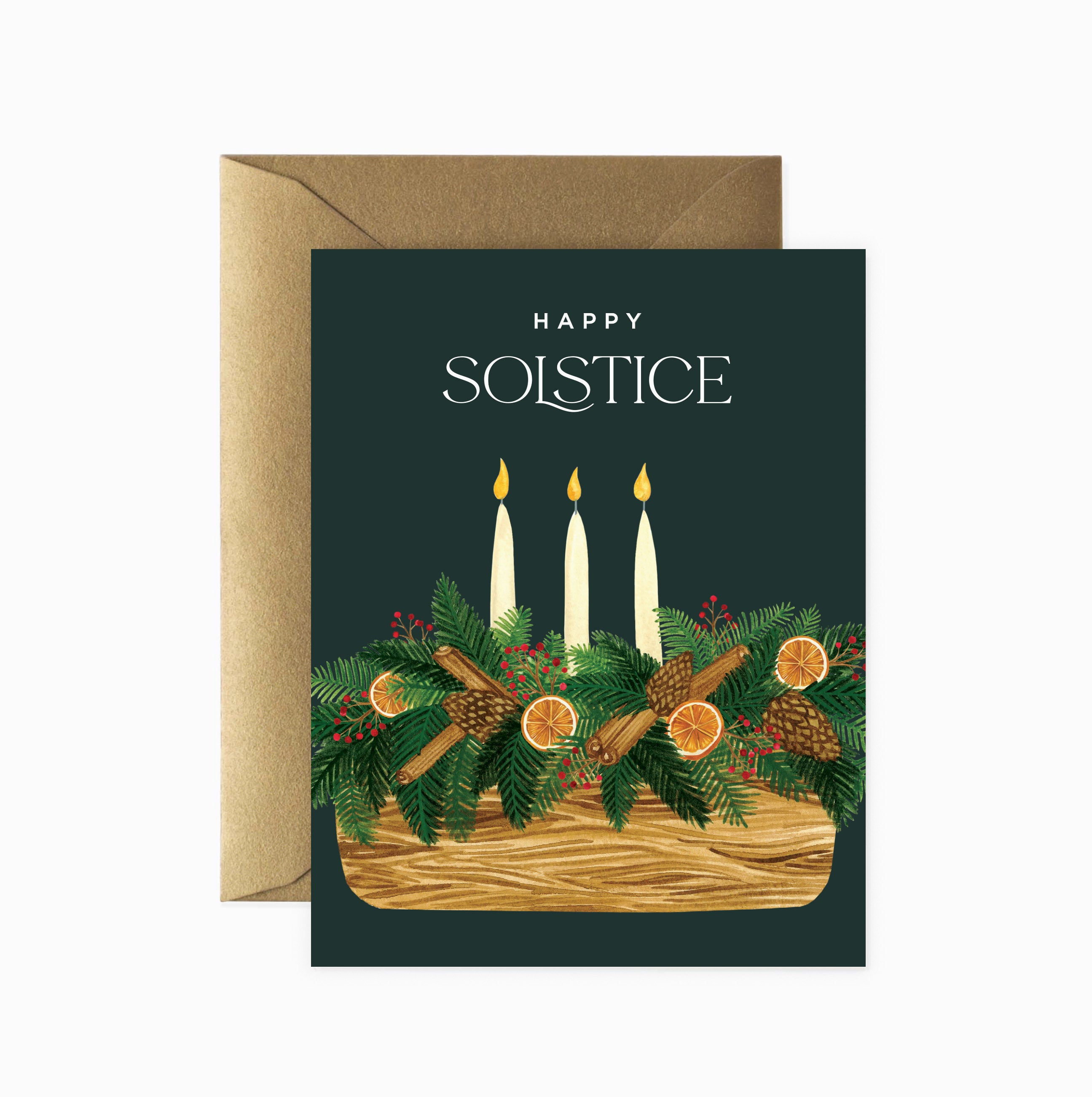 Happy Solstice Yule Log Greeting Card