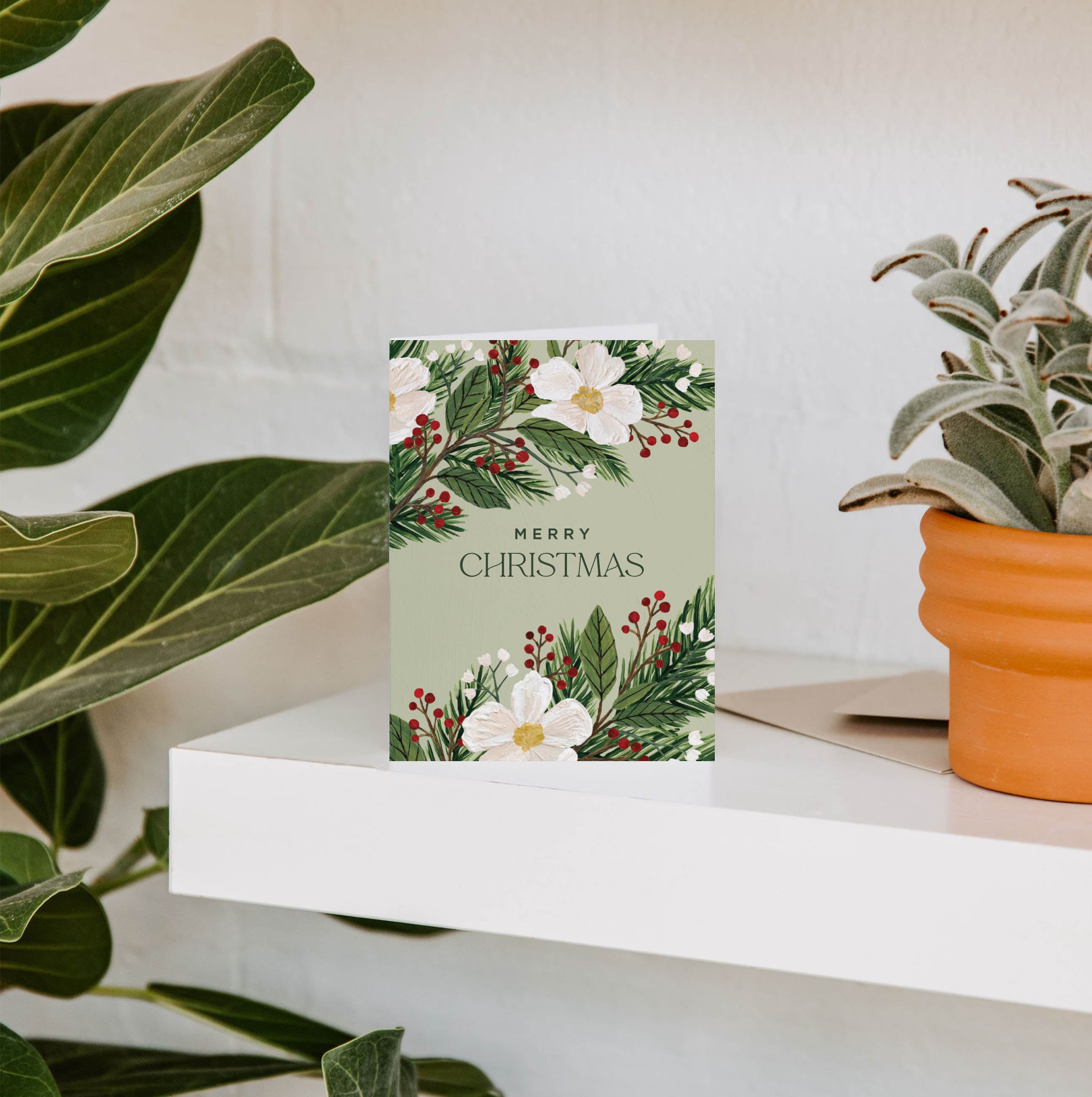 Merry Christmas Floral Greeting Card