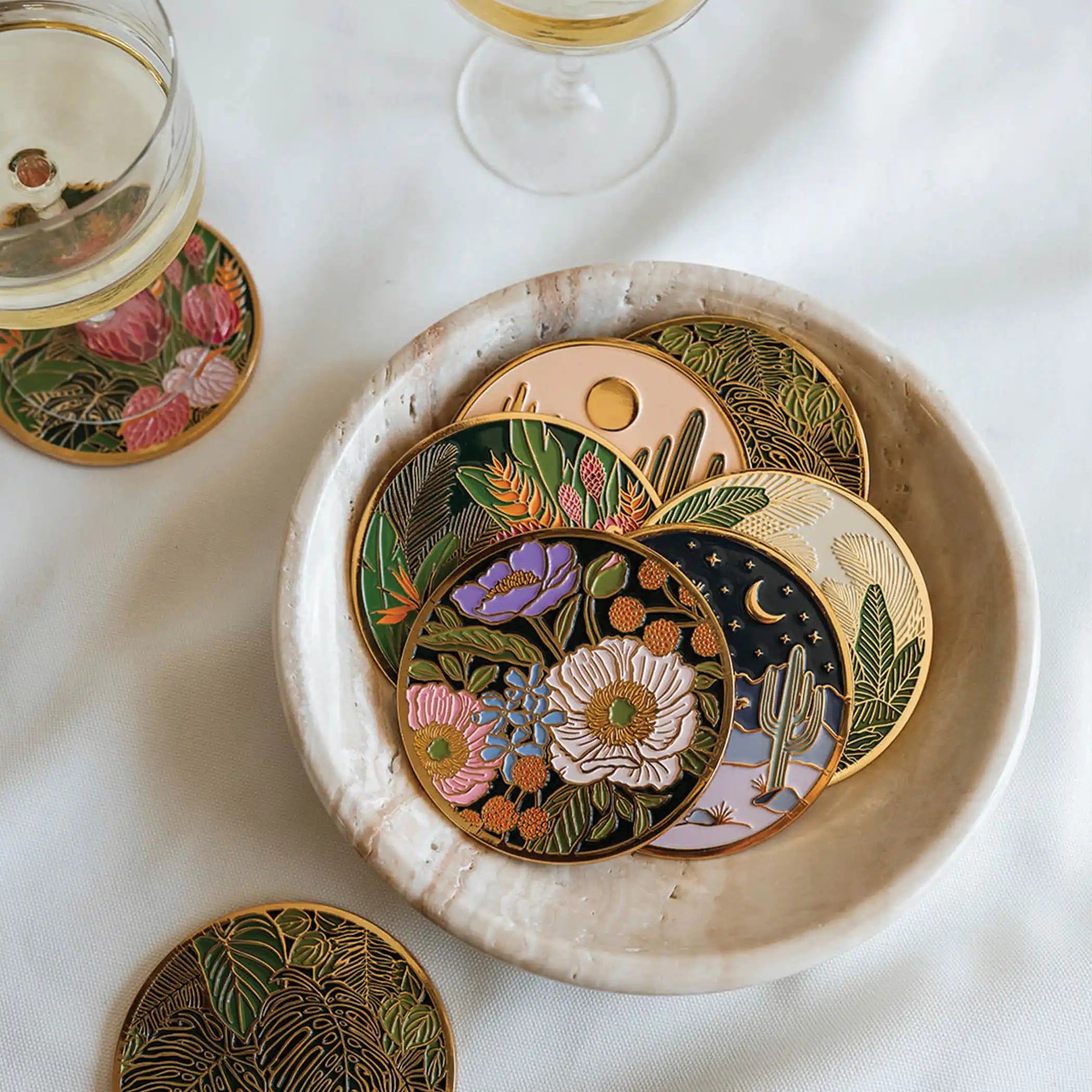 Tropical Floral Gold Drink Coasters