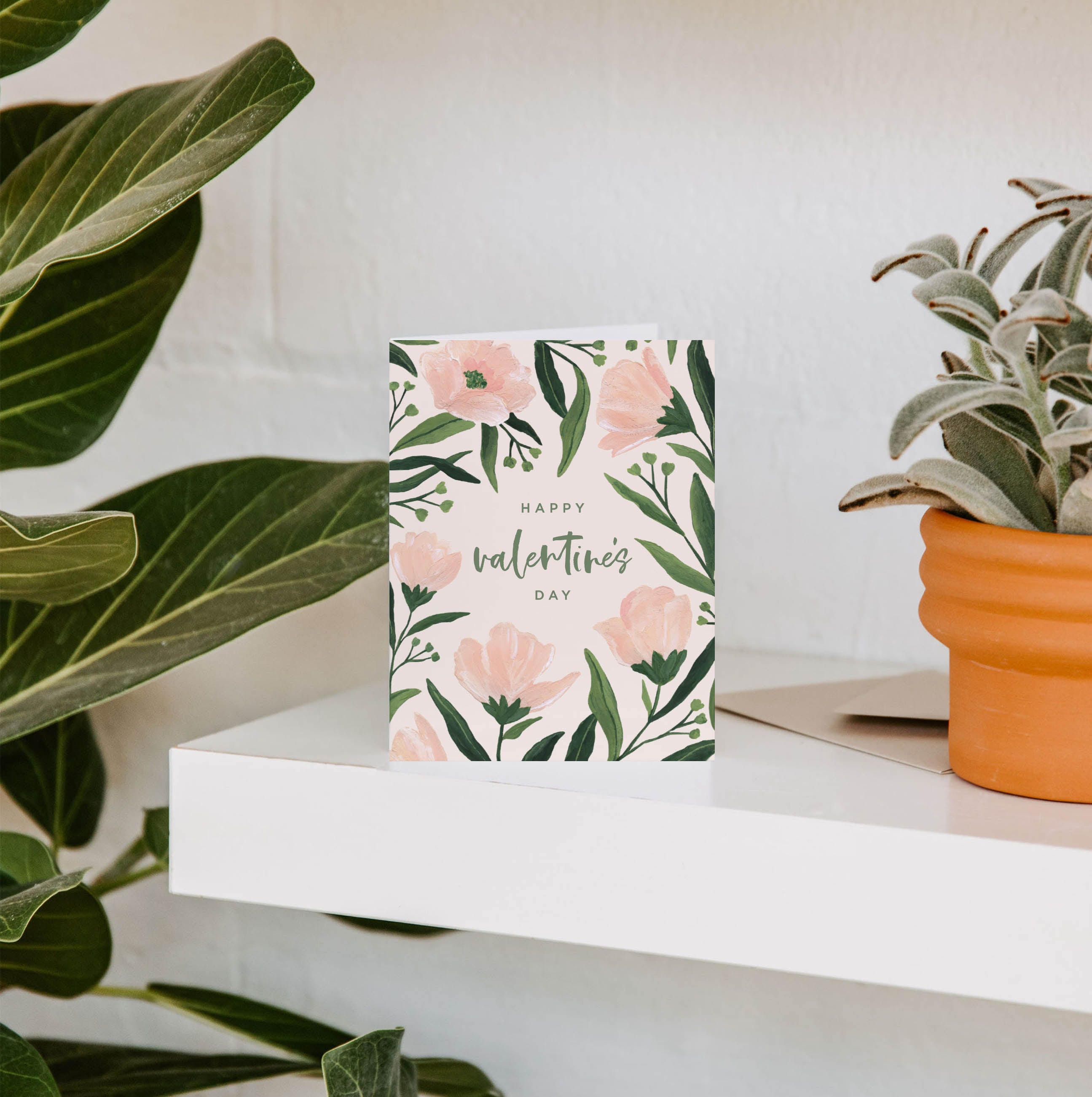 Pink Floral Valentine Greeting Card