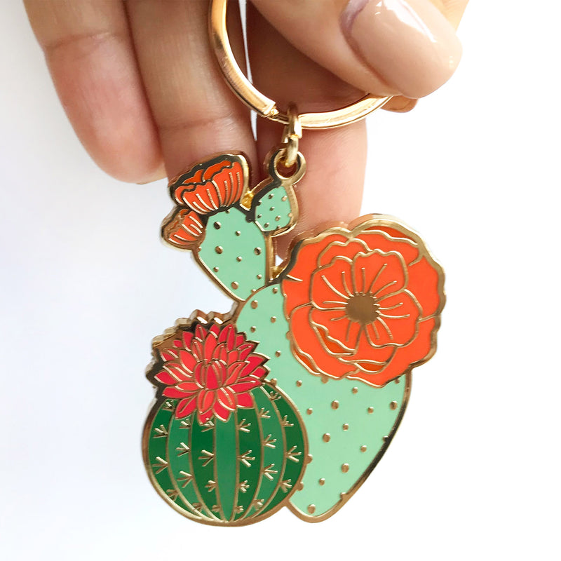 Blooming Cacti Enamel Keychain