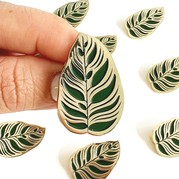 "Peacock" Calathea Leaf Lapel Pin